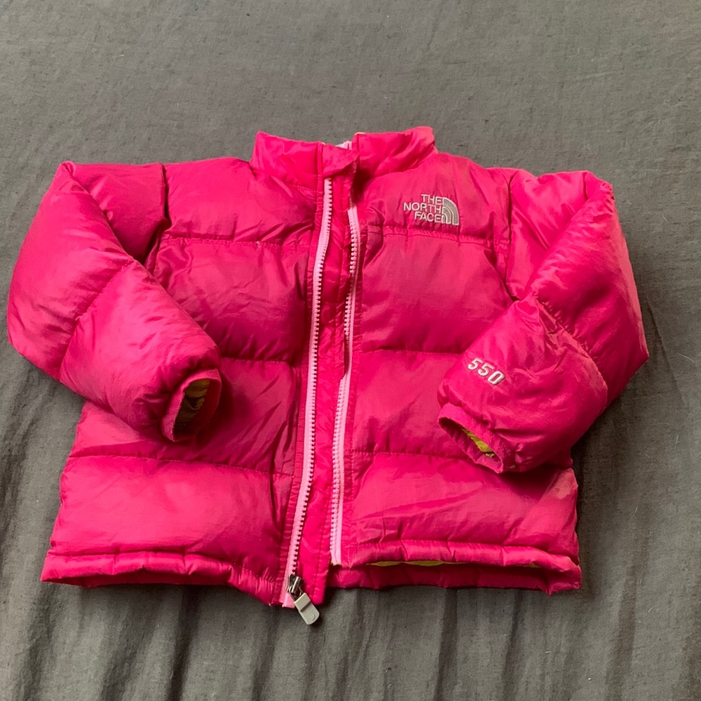 Pink and yellow north face 550 down puffer coat